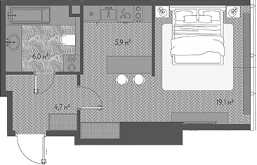 Планировка — ОНЕ, Студия, 36 м²