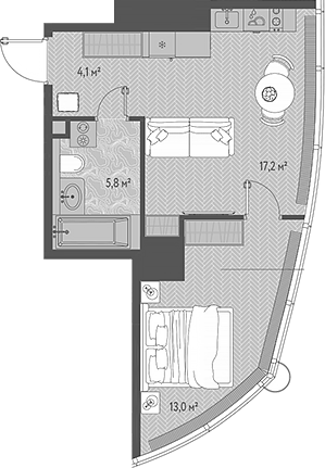 Планировка — ОНЕ, 2-комн., 40 м²