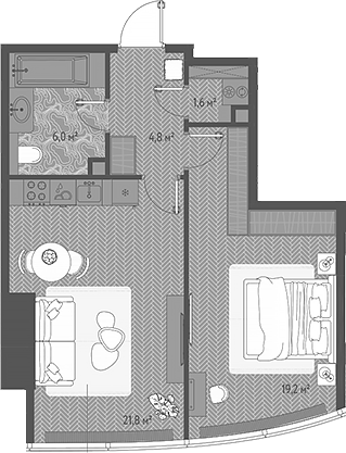 Планировка — ОНЕ, 2-комн., 53 м²