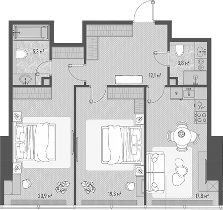 Планировка — ОНЕ, 3-комн., 79 м²