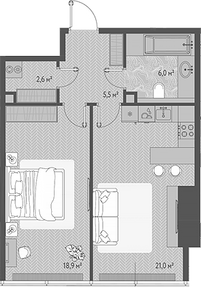 Планировка — ОНЕ, 2-комн., 54 м²