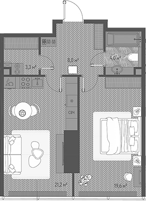 Планировка — ОНЕ, 2-комн., 56 м²