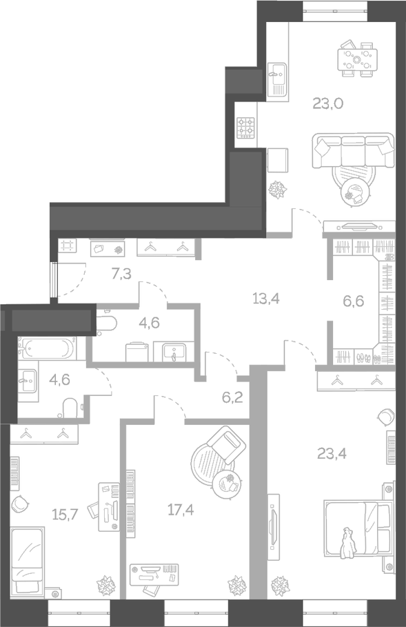 Планировка — Лайм, 4-комн., 122 м²