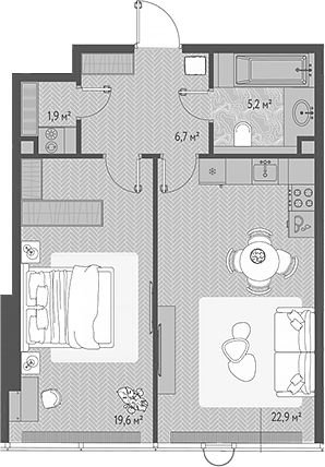 Планировка — ОНЕ, 2-комн., 56 м²