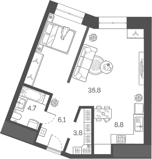 Планировка — Лайм, 1-комн., 59 м²