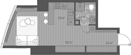 Планировка — ОНЕ, Студия, 33 м²