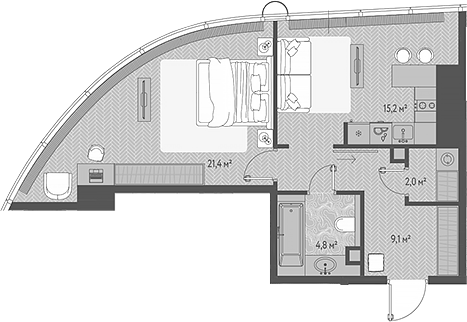 Планировка — ОНЕ, 2-комн., 53 м²