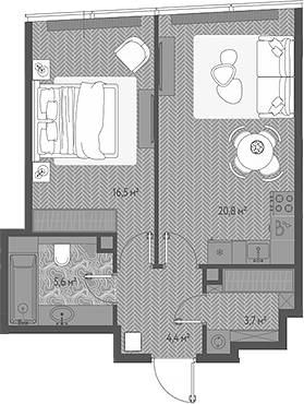 Планировка — ОНЕ, 2-комн., 51 м²