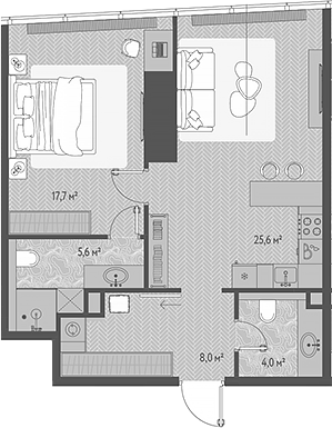 Планировка — ОНЕ, 2-комн., 61 м²