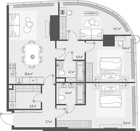 Планировка — ОНЕ, 4-комн., 103 м²