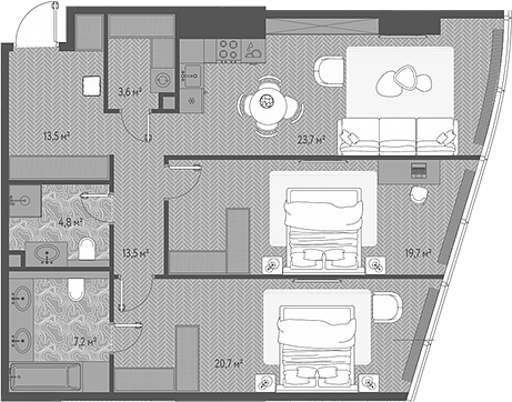 Планировка — ОНЕ, 3-комн., 93 м²