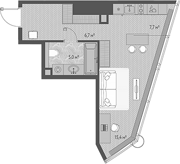 Планировка — ОНЕ, Студия, 35 м²