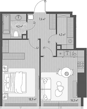 Планировка — ОНЕ, 2-комн., 52 м²