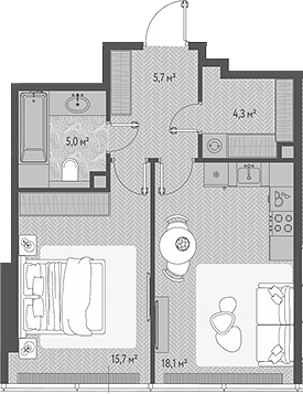 Планировка — ОНЕ, 2-комн., 49 м²