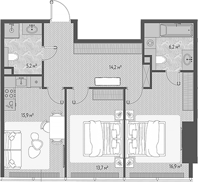 Планировка — ОНЕ, 3-комн., 72 м²