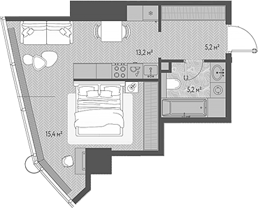Планировка — ОНЕ, Студия, 39 м²