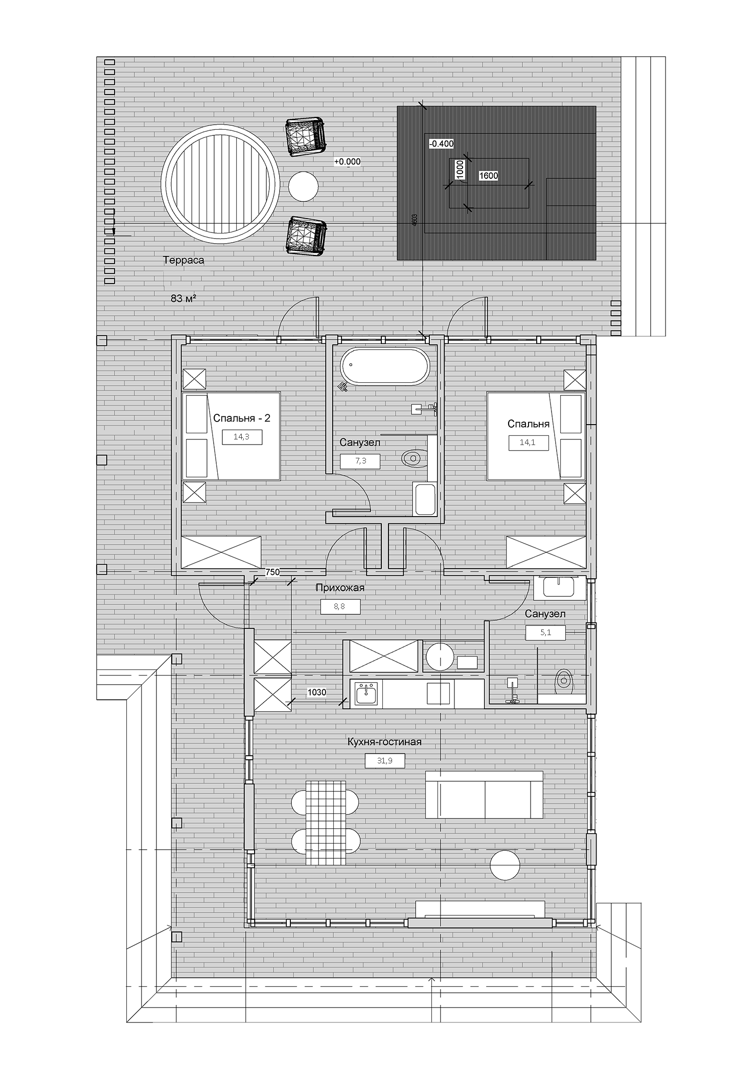 Планировка — Парк-отель Экоранчо, 2-комн., 82 м²