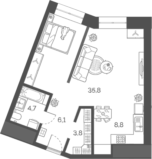 Планировка — Лайм, 1-комн., 59 м²