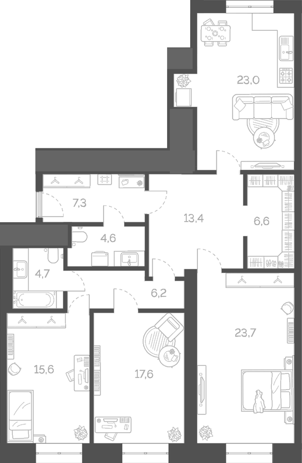 Планировка — Лайм, 4-комн., 123 м²
