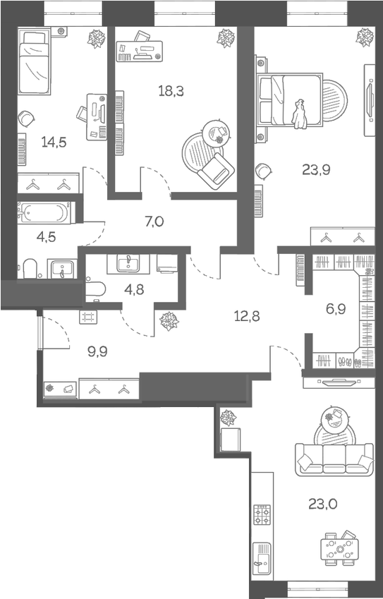 Планировка — Лайм, 4-комн., 126 м²