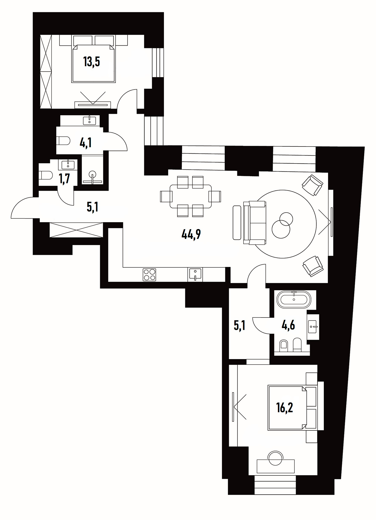 Планировка — Хлебный 19, 3-комн., 95 м²