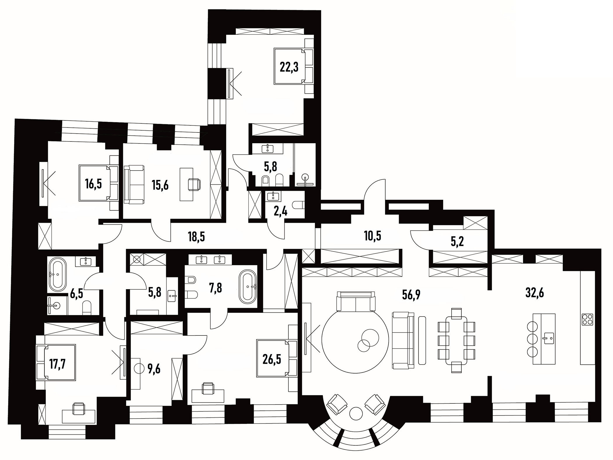 Планировка — Хлебный 19, 5-комн., 260 м²