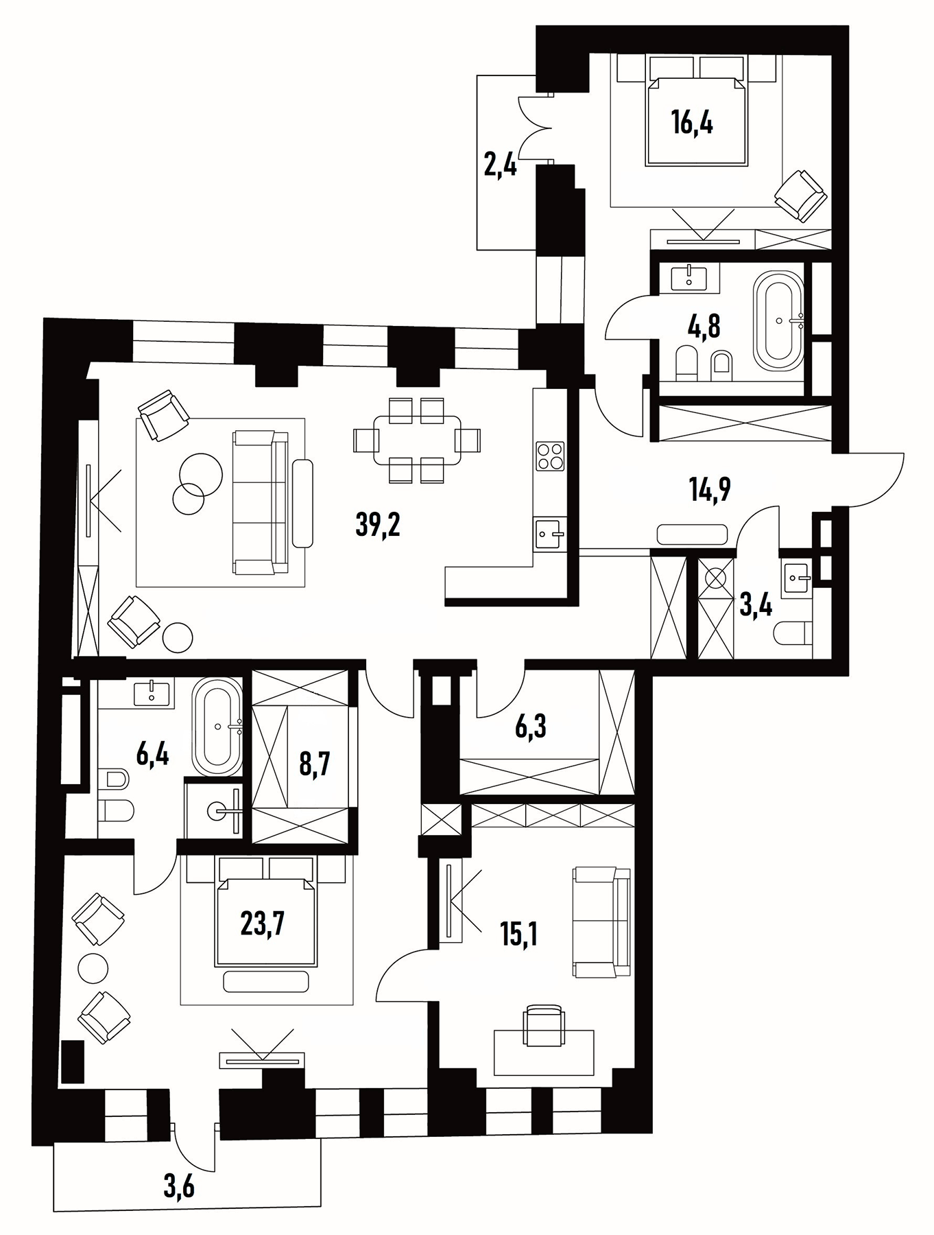 Планировка — Хлебный 19, 4-комн., 133 м²