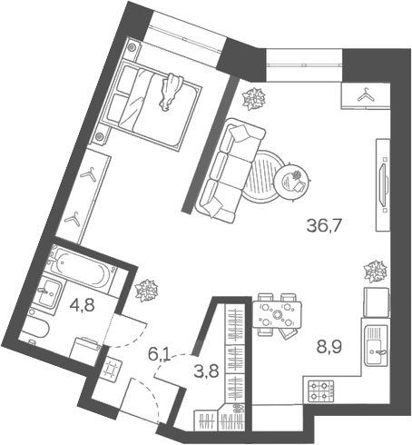 Планировка — Лайм, 1-комн., 60 м²