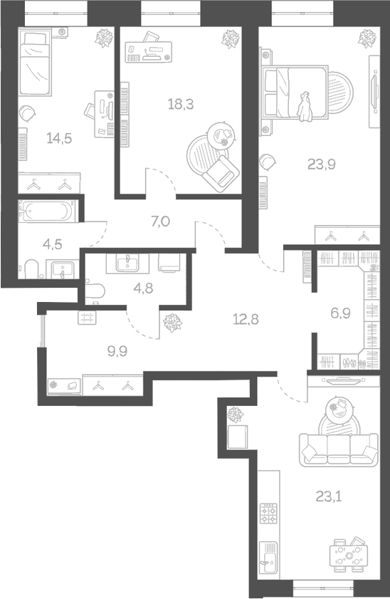Планировка — Лайм, 4-комн., 126 м²