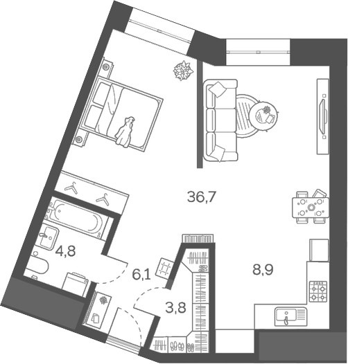 Планировка — Лайм, 1-комн., 60 м²