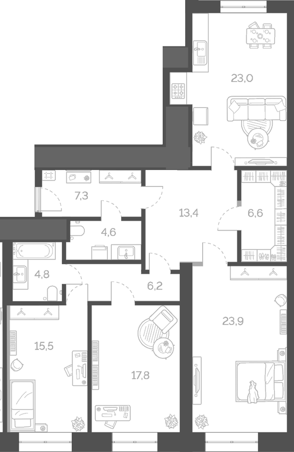 Планировка — Лайм, 4-комн., 123 м²