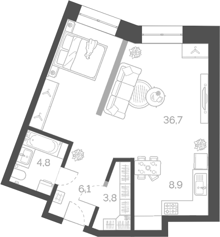 Планировка — Лайм, 1-комн., 60 м²