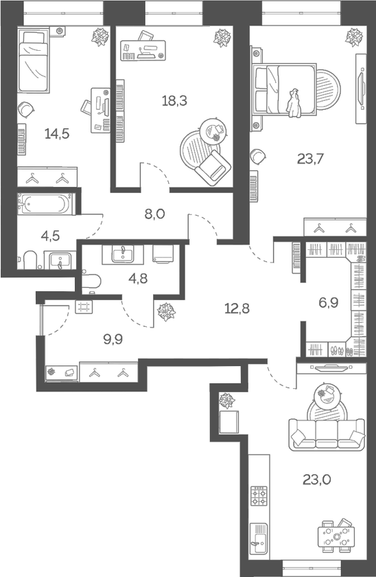 Планировка — Лайм, 4-комн., 125 м²