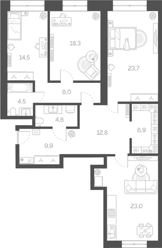 Планировка — Лайм, 4-комн., 126 м²