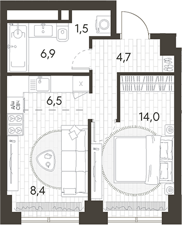 Планировка — Родина Парк, 2-комн., 42 м²