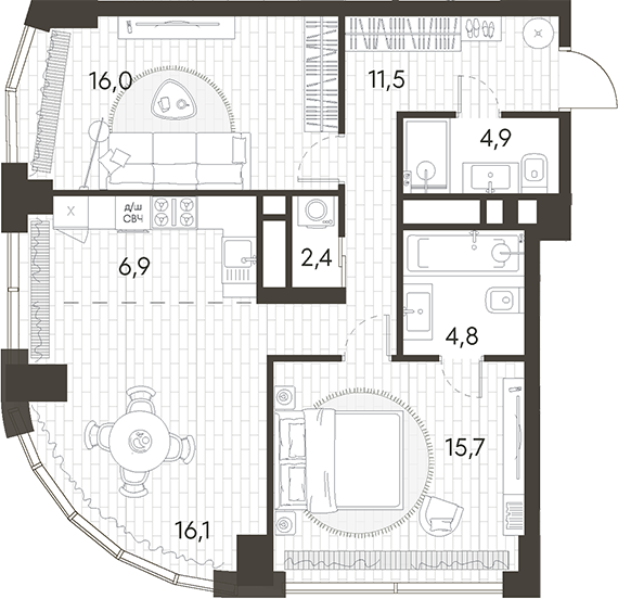 Планировка — Родина Парк, 3-комн., 78 м²