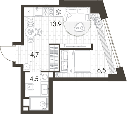 Планировка — Родина Парк, Студия, 30 м²