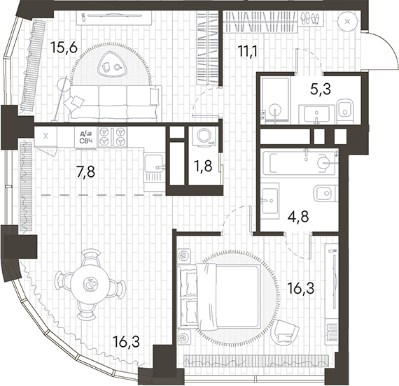 Планировка — Родина Парк, 3-комн., 79 м²