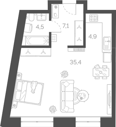 Планировка — Лайм, 1-комн., 52 м²