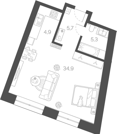 Планировка — Лайм, 1-комн., 51 м²