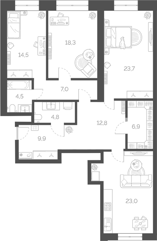 Планировка — Лайм, 4-комн., 125 м²