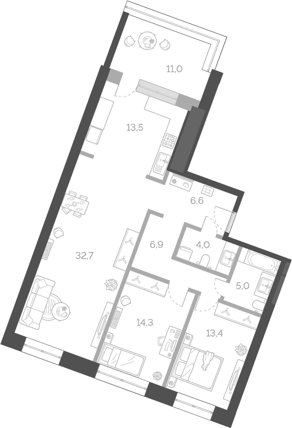 Планировка — Лайм, 3-комн., 97 м²