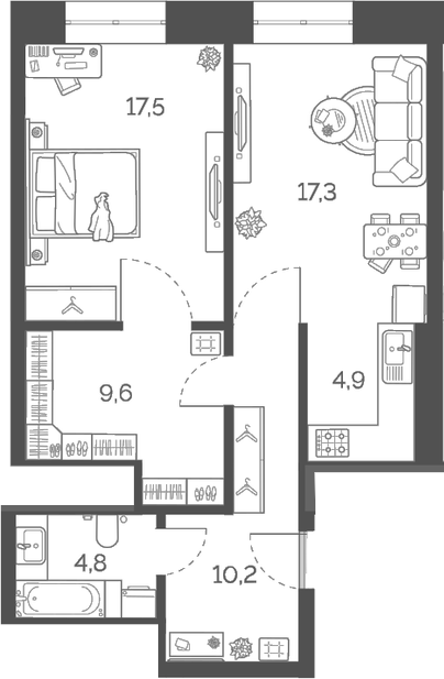 Планировка — Лайм, 2-комн., 64 м²