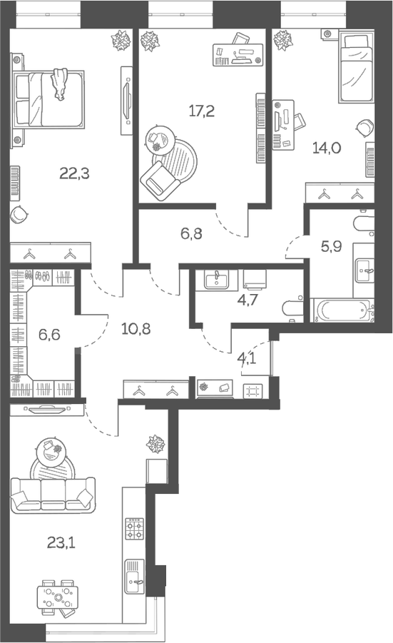 Планировка — Лайм, 4-комн., 116 м²