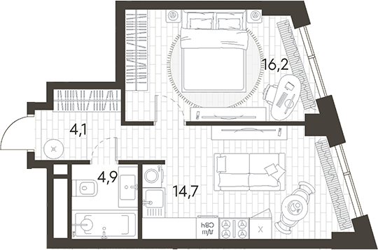 Планировка — Родина Парк, 1-комн., 40 м²