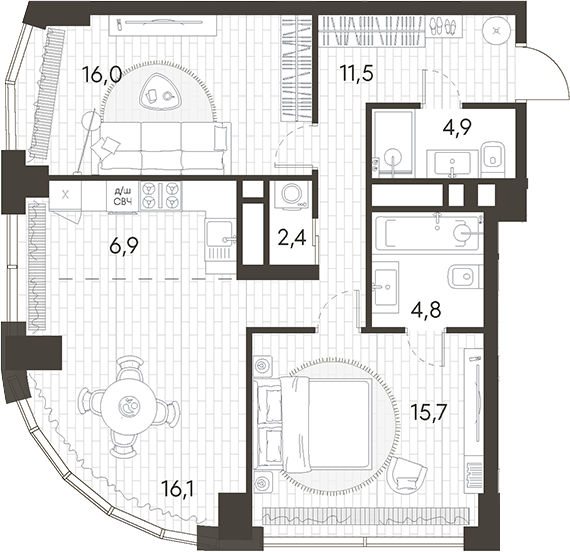 Планировка — Родина Парк, 3-комн., 78 м²