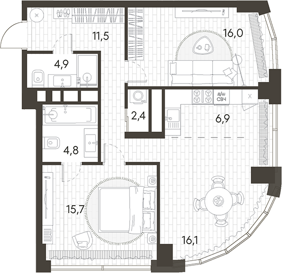 Планировка — Родина Парк, 3-комн., 78 м²