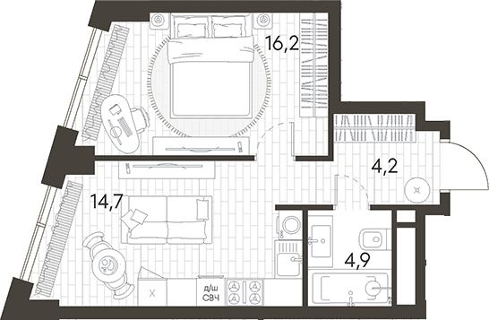 Планировка — Родина Парк, 1-комн., 38 м²