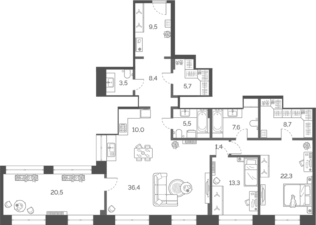 Планировка — Лайм, 3-комн., 132 м²