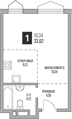 Планировка — Гранель Коломенское, Студия, 34 м²